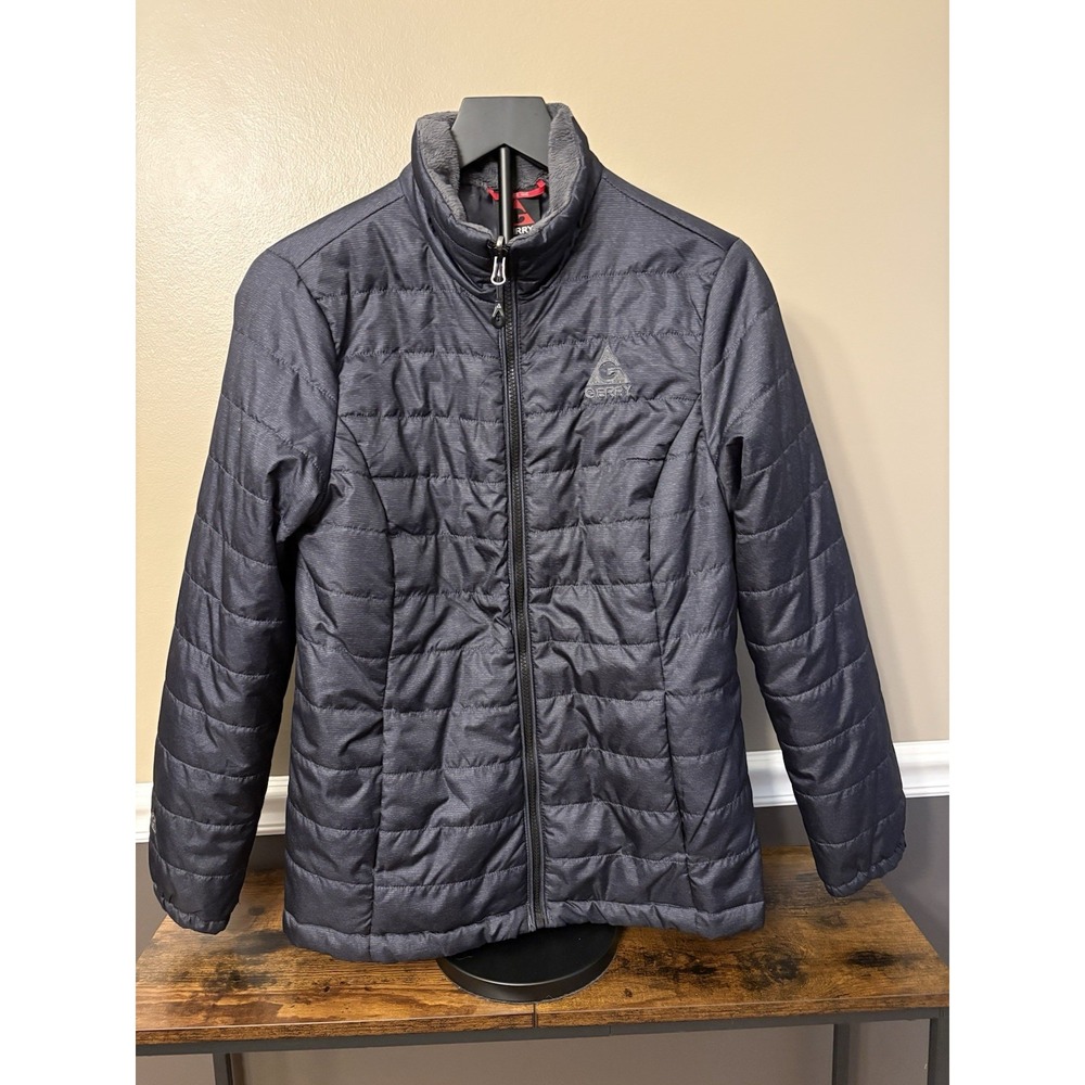 Gerry Womens Quilted Full Zip Puffer Jacket Medium Black Pockets